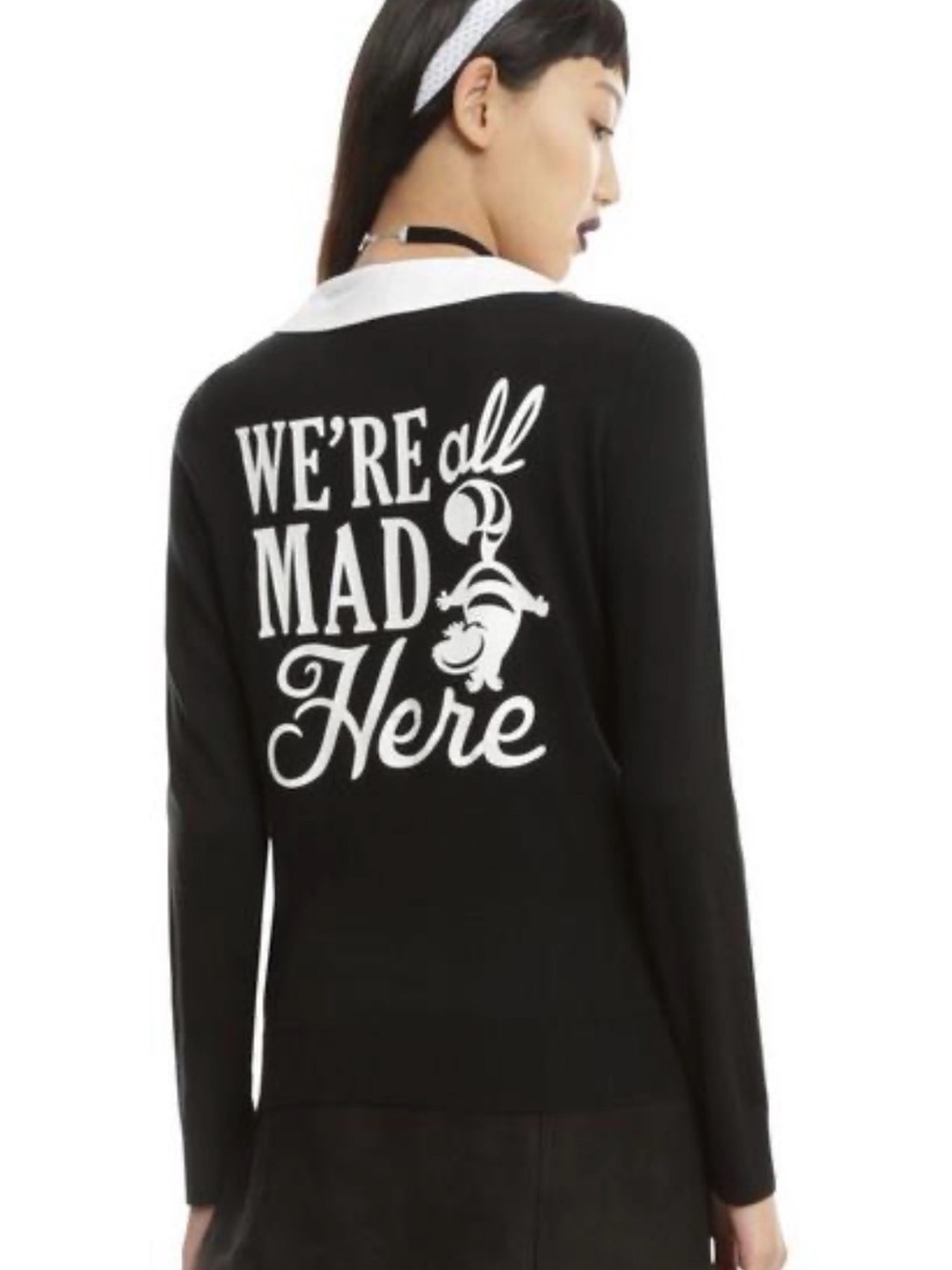 Hot Topic NWT Alice In Wonderland "We're All Mad Here" 3X Black Cardigan Sweater